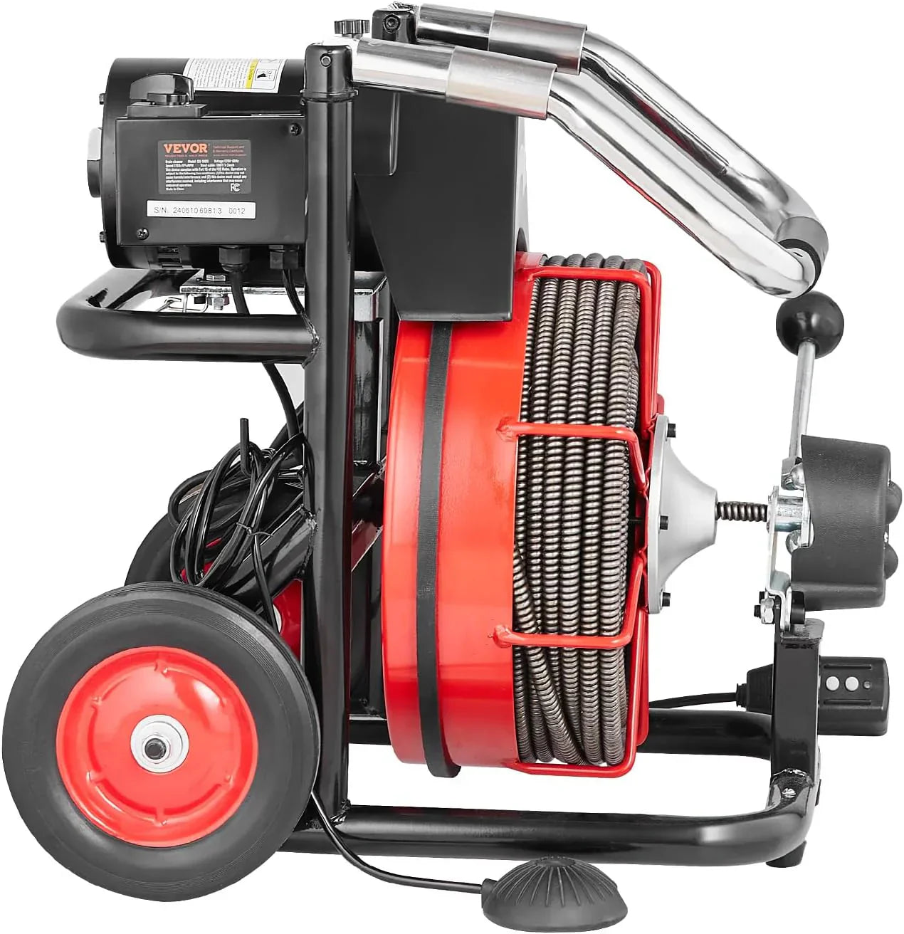 Drain Cleaner Machine 100FT x 1/2 Inch, Auto Feed Sewer Snake Auger on Wheels, 550W Portable Drain Cleaning Machine with 8 Cutters & Air-activated Foot Switch for 2 to 4 Pipes