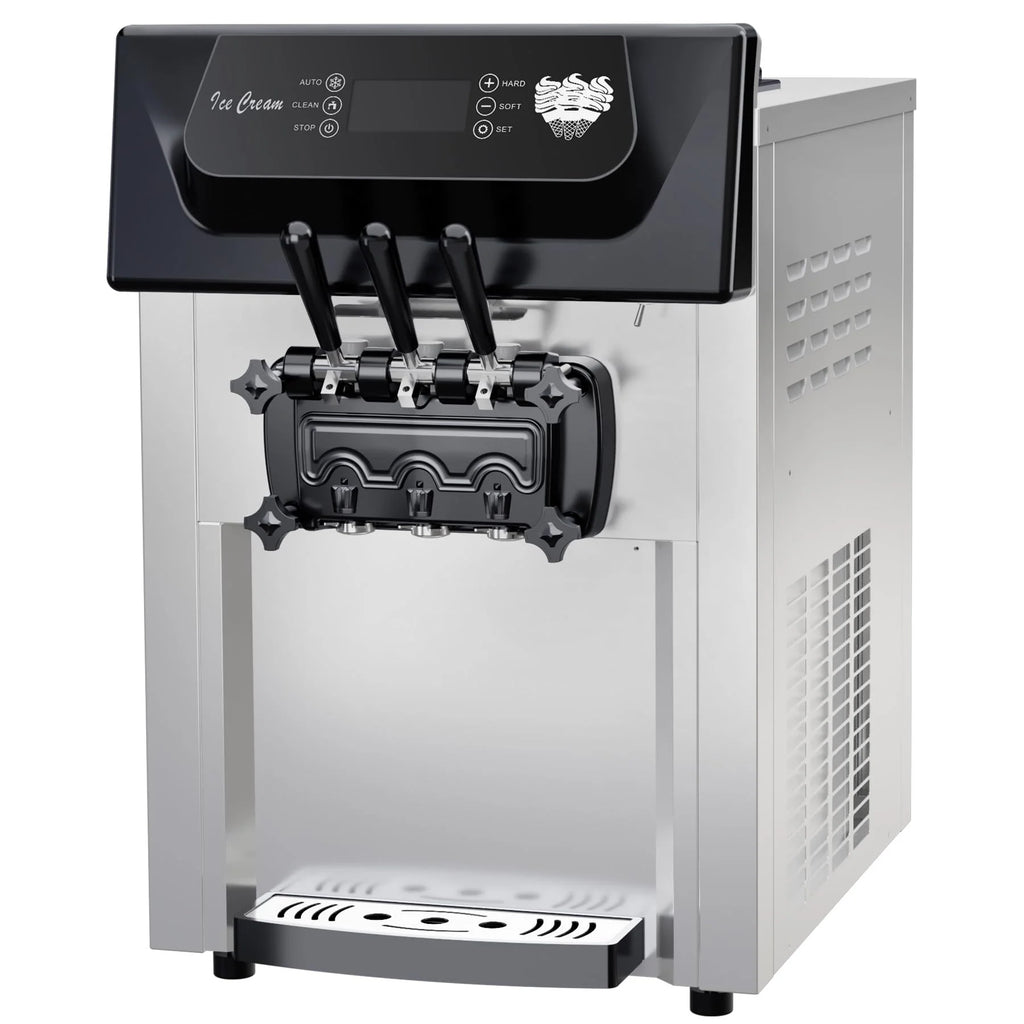 2200W Commercial Ice Cream Machine, 3 Flavor Soft Serve Ice Cream Machine, 5.3-7.4 Gal/Hr, with LCD Touch Screen, Automatic Cleaning, High Productivity for Home Snack Bar & Restaurants