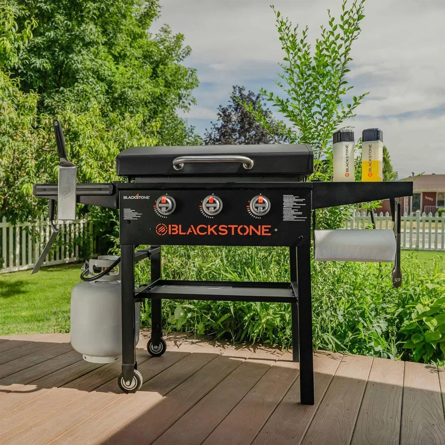 28 Inch Blackstone Griddle 2080 with Hood XL Griddle Original 3-Burner Outdoor Flat Top Grill, with Blackstone Griddle Accessories, Seasoning, and Wholesalehome Gloves and Cloth