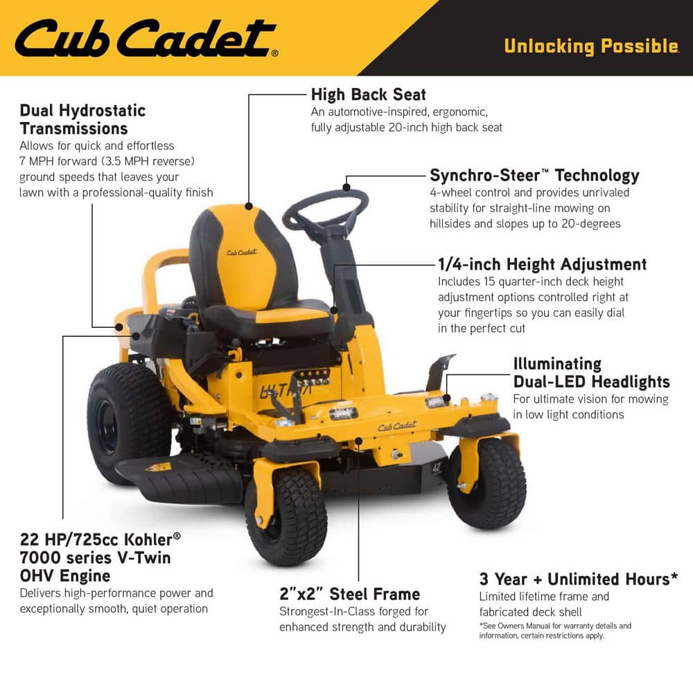 Cub Cadet Ultima ZTS1 42-in Fabricated Deck Zero-Turn Riding Mower a?? 22-HP V-Twin Kohler 7000 Series Engine a?? Dual Hydro Drive
