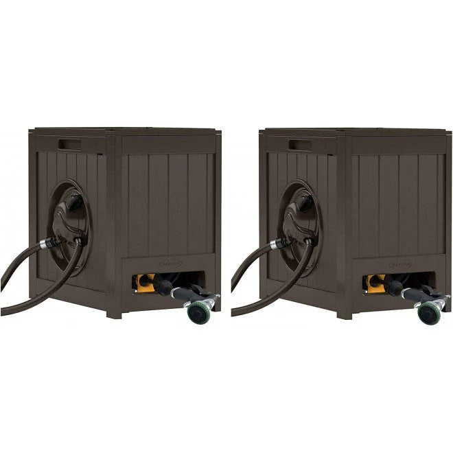 Suncast 125a?2 Aquawinder Auto Rewind Water Powered Yard Hose Reel, Java (2 Pack)