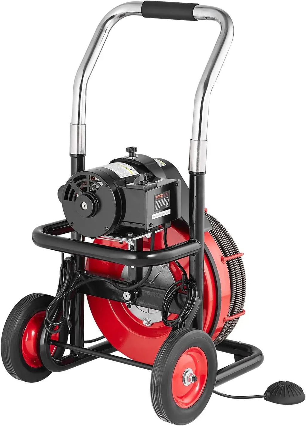 Drain Cleaner Machine 100FT x 1/2 Inch, Auto Feed Sewer Snake Auger on Wheels, 550W Portable Drain Cleaning Machine with 8 Cutters & Air-activated Foot Switch for 2 to 4 Pipes